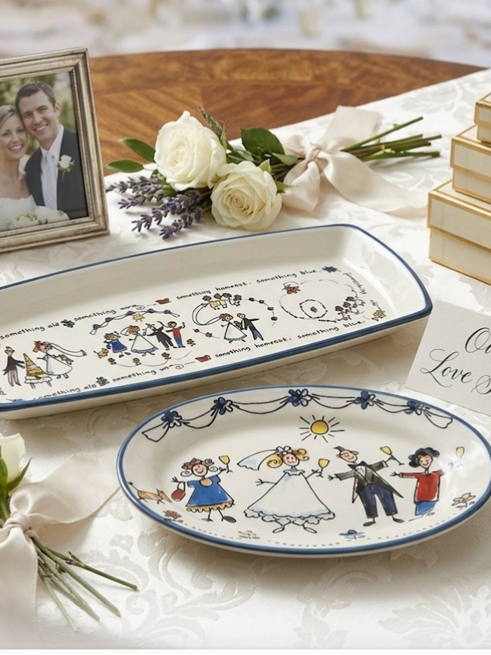 Wedding-bride&groom-set of 2 bridal dishes-hand painted-made in Italy